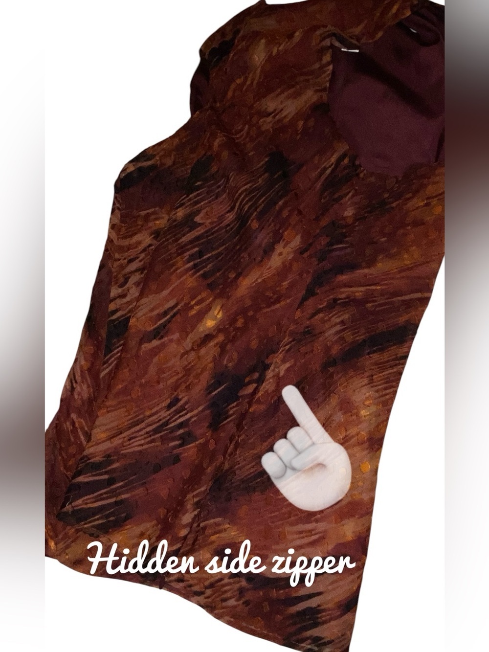 COLDWATER CREEK Sleeveless Blouse Flame Inspired Abstract Print Red Brown SZ LG - Picture 5 of 7